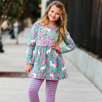 AnnLoren Girls Fairytale Unicorns Rainbows Dress & Leggings