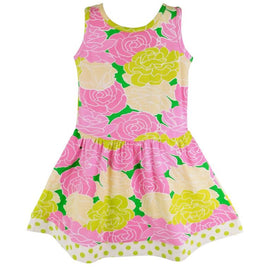 AnnLoren Spring Big Little Girls Pink Green Floral Knit Swing Spring Summer Casual Dress