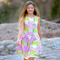 AnnLoren Spring Big Little Girls Pink Green Floral Knit Swing Spring Summer Casual Dress