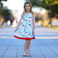 AnnLoren Girls Farm Animal Sleeveless Cotton Swing Dress - Spring Summer dress