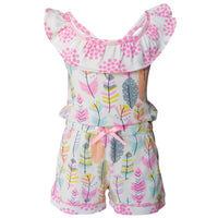 AnnLoren Girls Spring Pastel Feather Shorts Jumpsuit Romper -Spring Summer Easter dress