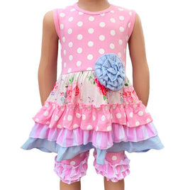 AnnLoren Girls Pastel Easter Shabby Floral Ruffle Dress & Capri Set