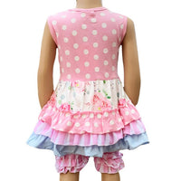 AnnLoren Girls Pastel Easter Shabby Floral Ruffle Dress & Capri Set