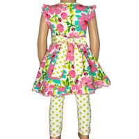 AnnLoren Girls Spring Floral Dress Polka Dot Capri Leggings