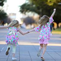 AnnLoren Girls Spring Floral Dress Polka Dot Capri Leggings