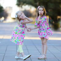 AnnLoren Girls Spring Floral Dress Polka Dot Capri Leggings