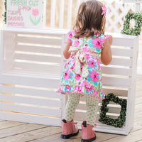 AnnLoren Girls Spring Floral Dress Polka Dot Capri Leggings