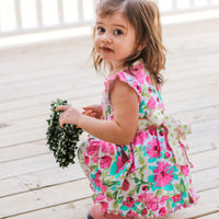 AnnLoren Girls Spring Floral Dress Polka Dot Capri Leggings