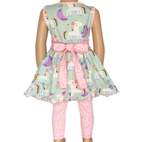 AnnLoren Girls Unicorns Rainbow Dress & Pink Leggings -Spring Summer Easter dress