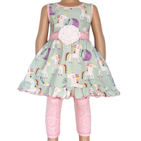 AnnLoren Girls Unicorns Rainbow Dress & Pink Leggings -Spring Summer Easter dress