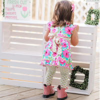 AnnLoren Girls Spring Floral Dress Polka Dot Capri Leggings