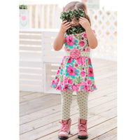AnnLoren Girls Spring Floral Dress Polka Dot Capri Leggings