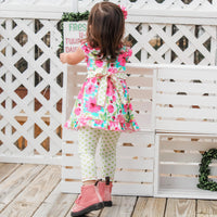 AnnLoren Girls Spring Floral Dress Polka Dot Capri Leggings