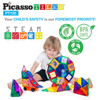 PicassoTiles 3D Magnetic Building Block Tile PT120- 120 Piece -STEM Educational BPA Free Toy (3 years and UP)