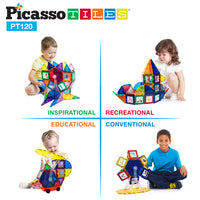 PicassoTiles 3D Magnetic Building Block Tile PT120- 120 Piece -STEM Educational BPA Free Toy (3 years and UP)